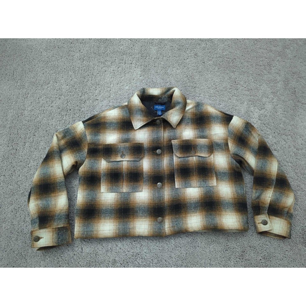 Arizona Jean Co Shacket Womens Large Plaid Oversized Cropped Relaxed‎ Fit Heavy